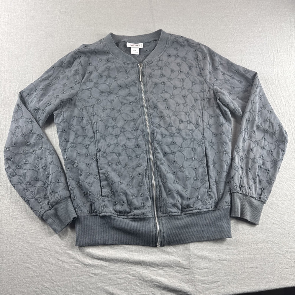 Ariat Revival Bomber Jacket Womens S Gray Floral Shacket Zip Up Coat Flower READ